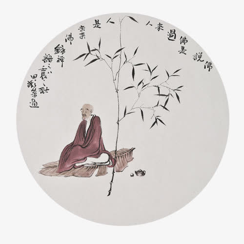 佛说茶道圆形国画免抠