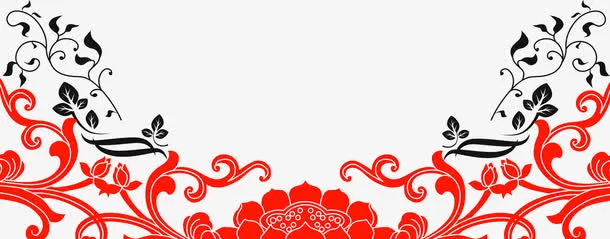红色莲花中式花边边框纹理免抠