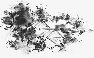 黑色水墨山水风景装饰免抠
