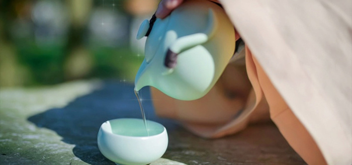 古风倒茶背景高清