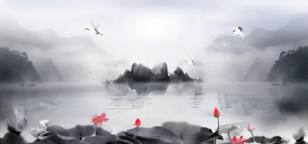 中国风水墨天空山水免抠