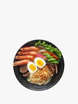 海鲜大虾蔬菜鸡蛋面条免抠