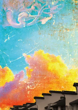 古建筑风景水彩背景素材高清