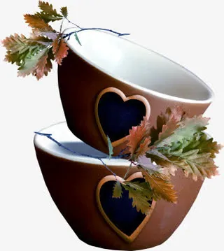 卡通树叶爱心大咖啡杯免抠