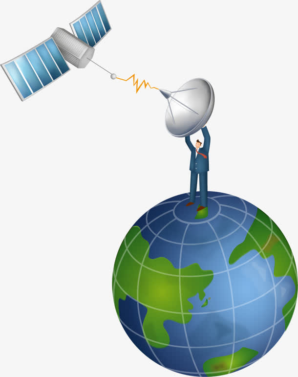 创意小人地球雷达卫星全方位监控免抠