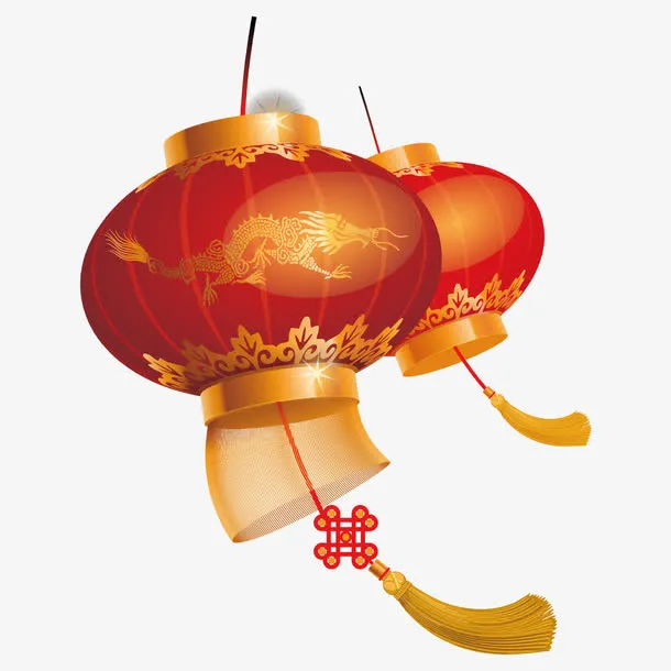 新春悬挂着的红色灯笼免抠