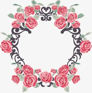 卡通春天手绘玫瑰花环免抠