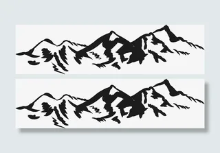 卡通矢量水墨山脉图免抠