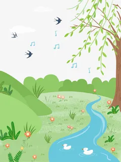 绿色清新文艺春游踏青海报背景免抠