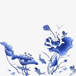 青花瓷荷花免抠