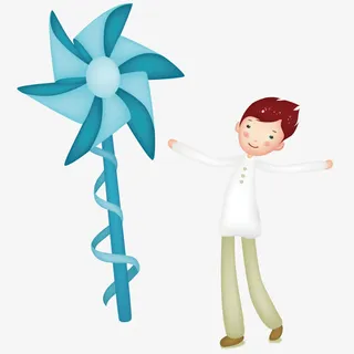 男孩和大风车免抠