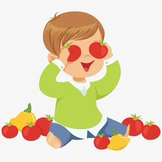 拿着西红柿的卡通男孩免抠