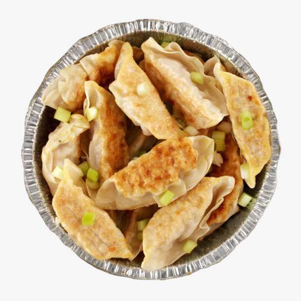 装满煎饺的金属罐子实物免抠