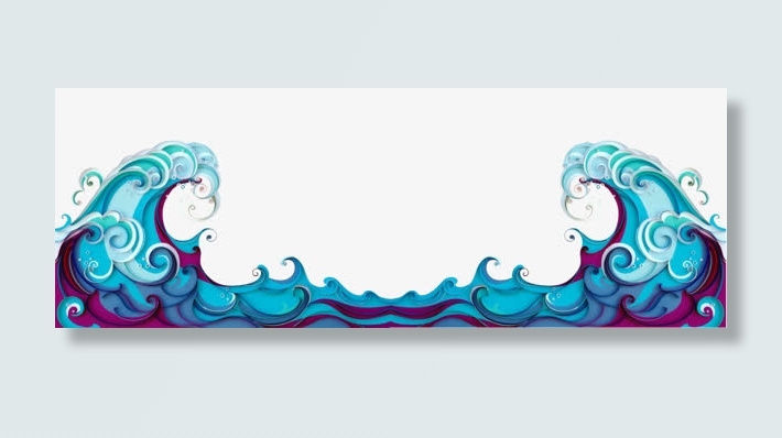 蓝色中国风海浪图案png免抠