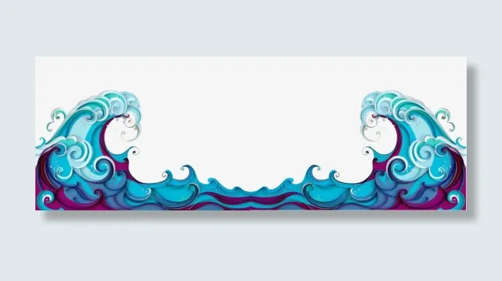 蓝色中国风海浪图案png免抠