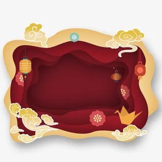 立体折纸大红色过年海报背景免抠