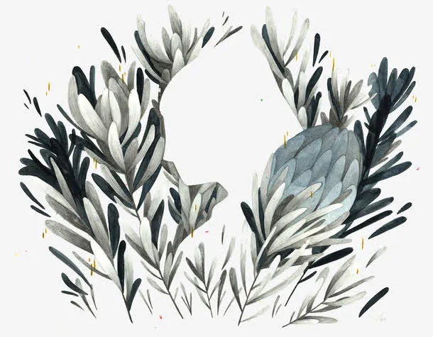 手绘植物人物投影图案免抠