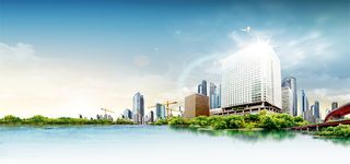 地产风景文艺蓝色海报背景高清