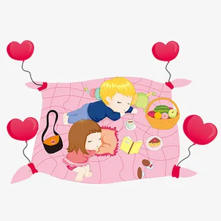 踏青亲子郊游野餐手绘卡通素材免抠