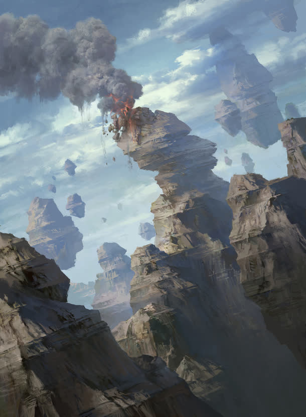 天空烟雾岩石重峦叠嶂的大山免抠