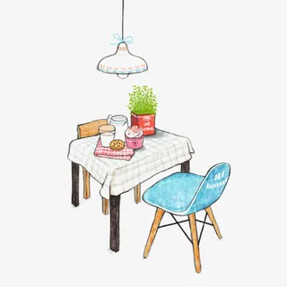 手绘卡通小餐桌椅免抠