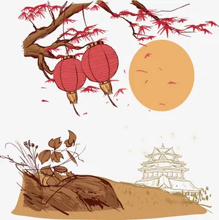 手绘中秋节国庆节双节免抠