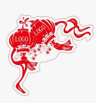 红灯笼窗花免抠