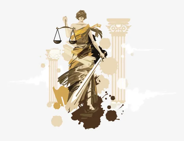 司法女神朱蒂提亚形象手绘设计免抠