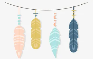 四种颜色复古羽毛免抠