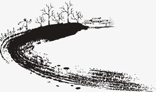 黑色创意水墨山水意境免抠