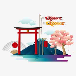 矢量图日本建筑物樱花折扇免抠手绘/卡通卡通元素