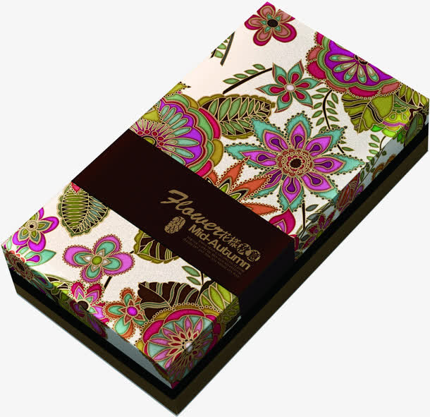 彩色抽象长方形花纹礼盒中秋免抠