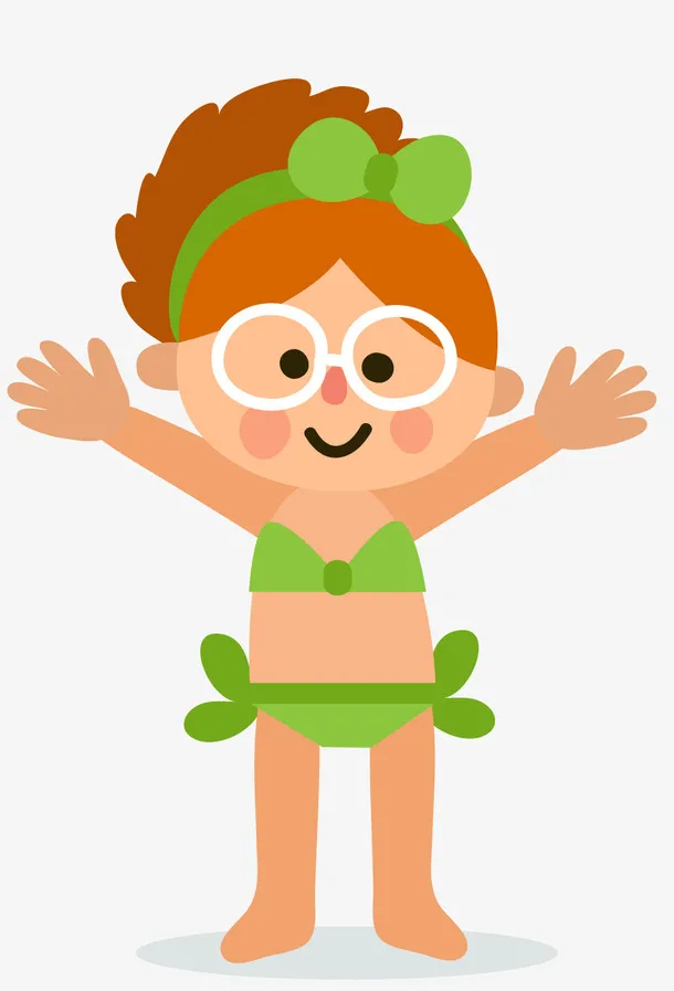 穿着绿色泳衣的女孩免抠