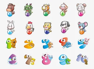 卡通动物数字123456免抠