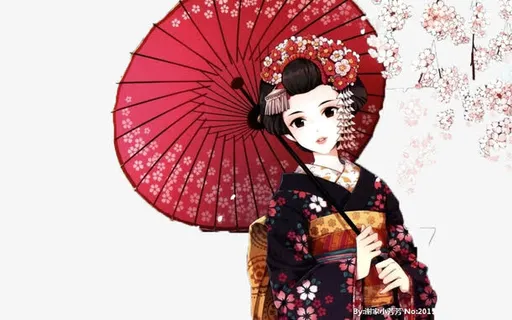 樱花树下古典美女免抠