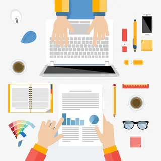 办公室桌面摆设俯视图免抠