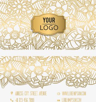 金色镂空花纹名片模板免抠