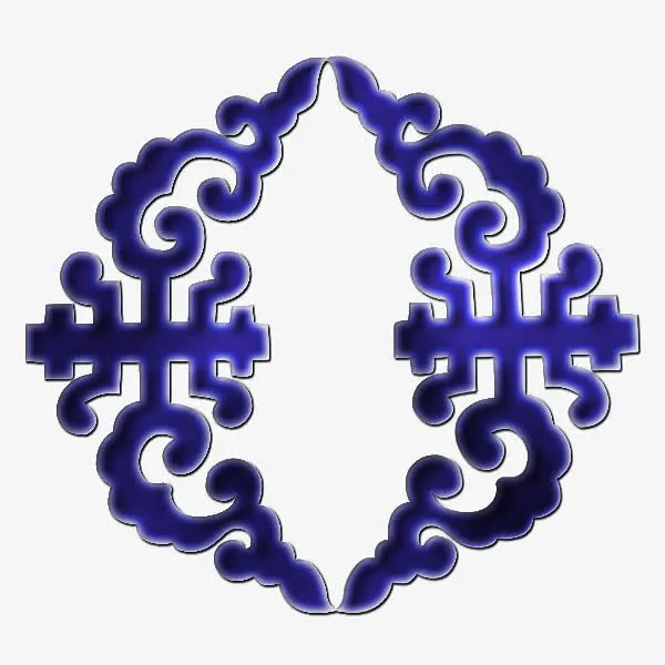 深蓝色对称祥云花纹免抠