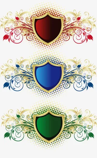 矢量复古盾牌花纹边框免抠