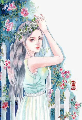 水彩女孩免抠