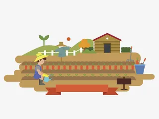 卡通农民劳作场景免抠图免抠