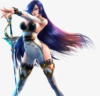 手绘游戏人物蓝发长剑美女免抠