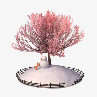 冬天雪地雪人植物树木免抠