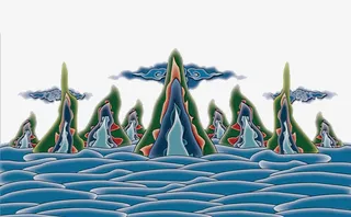 蓝色传统海水纹免抠