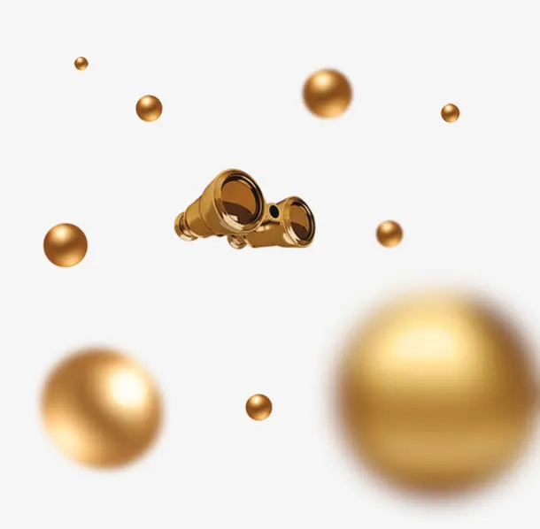 3D漂浮金色小球盒望眼镜免抠