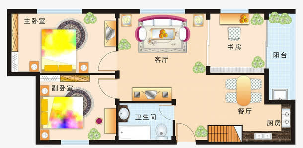 两室一厅室内空间布置图免抠