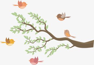 春天树枝上的彩色小鸟免抠