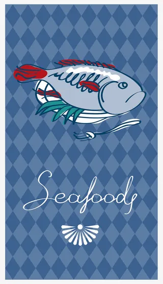 蓝格子餐饮名片矢量免抠