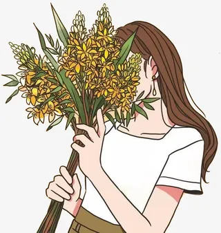 鲜花，花店，手绘女孩免抠