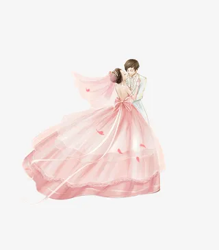 卡通手绘婚纱情侣插画免抠免抠